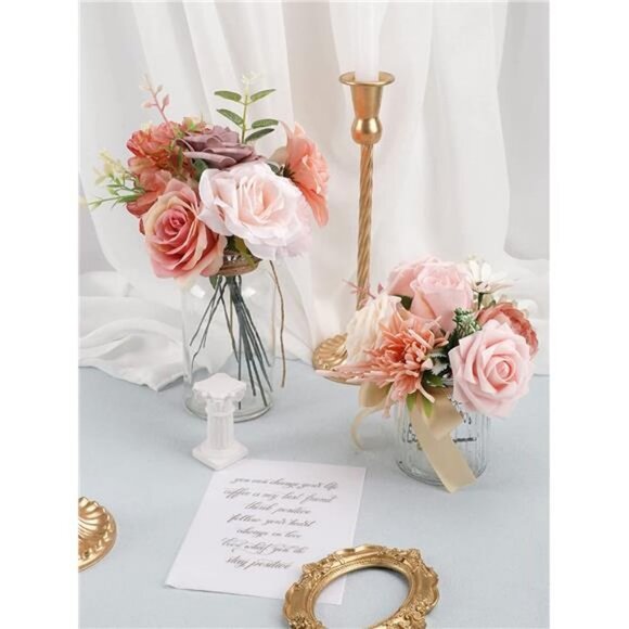 Blush Flowers Pink Roses Artificial Flowers Combo Box Set with Foam Flowers - Picture 6 of 7